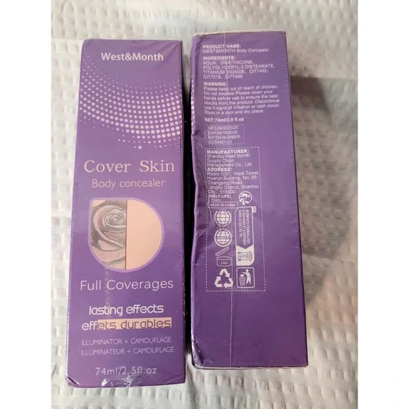 West&Month Cover Skin Body Concealer Full Coverage Tattoo Camouflage 74ml +Brush