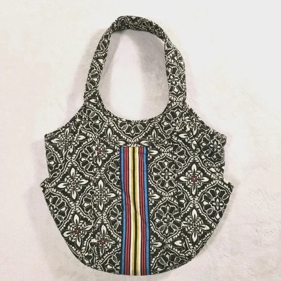 VERA BRADLEY BARCELONA BLACK‎ STRIPE HOBO HANDBAG Discontinued