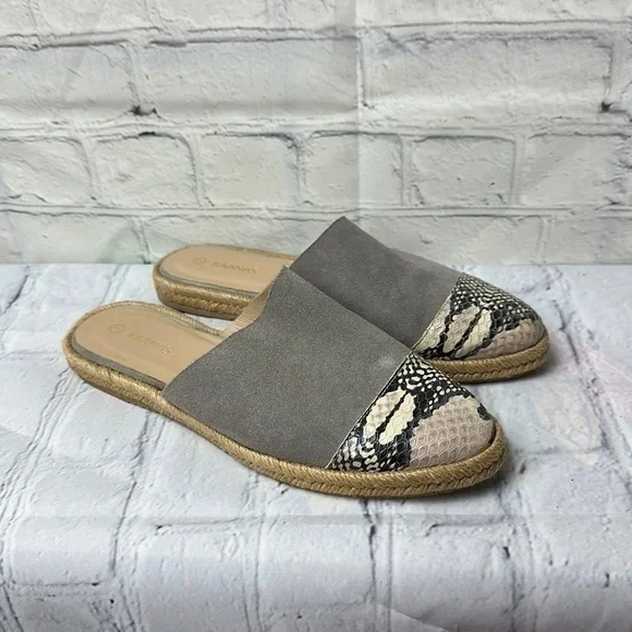 Kaanas Melilla Snakeskin Print Espadrille Mule‎ Slide Flat Shoes Size 7