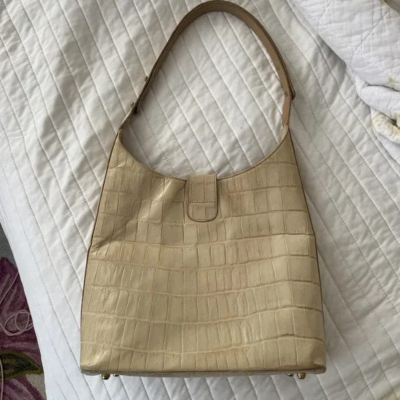 Brahmin‎ Kendall Vintage Cream Croc Embossed Leather Hobo Shoulder Bag / Tote