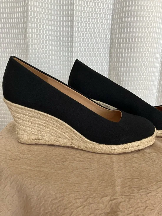 J.Crew Factory Espadrille Wedge Heels Black Canvas AL003 Size 10