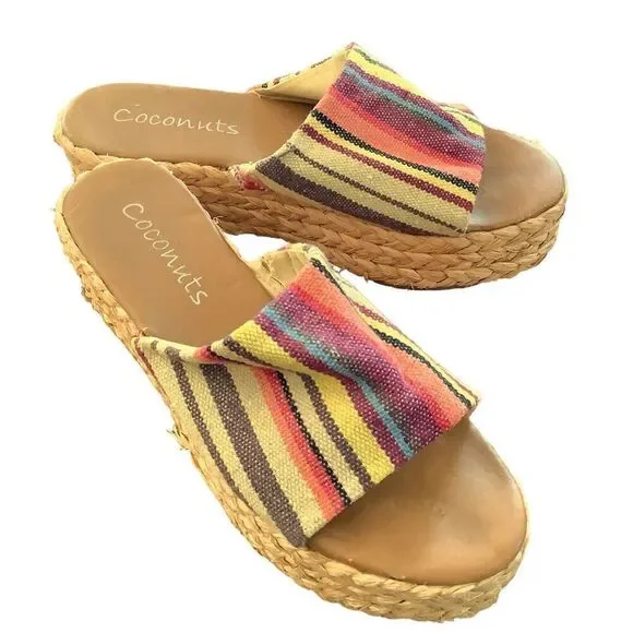 Coconuts Canvas Stripe Woven Platform Espadrille Mule Sandals Women’s Size 9