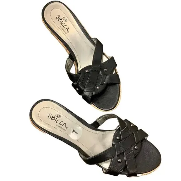 VTG SBICCA LAYLA Wedge Sandal SZ 7 Cork Espadrille Whimsigoth Studded Boho Y2K