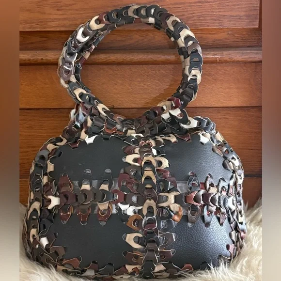 *RARE* 70’s Handmade Braided Leather Multi Brown Hobo Bohemian Bucket Tote Bag