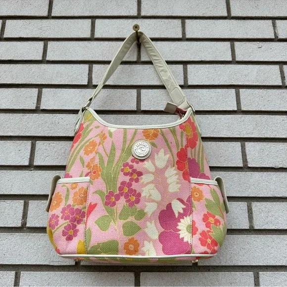 Spartina 449 Daufuskie Island Floral Linen Leather Hobo Bag Pink Coastal Resort