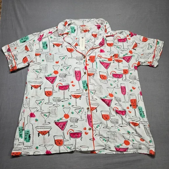 Anthropologie Phthalo Ruth Lyrebird Pajama Top Small Ivory Cocktail Print NWT
