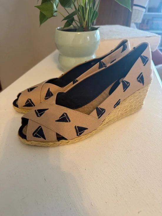 Ralph Lauren ‘Cecilia’ Sailboat Embroidered Wedge Espadrilles Size 11