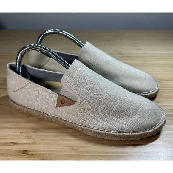 OluKai KAULA PA'AKAPA Espadrilles Shoes Women's 8 Beige Slip On Comfort Canvas