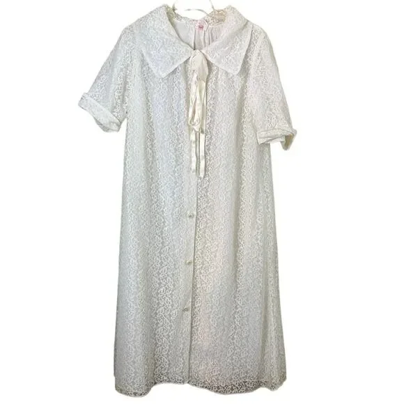 Vintage1950's Albert & Albert White Lace Peignoir Duster Robe Size Large