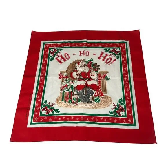 VTG Square Handkerchief Scarf- Cotton Blend- Santa Christmas ho ho ho- 21x21