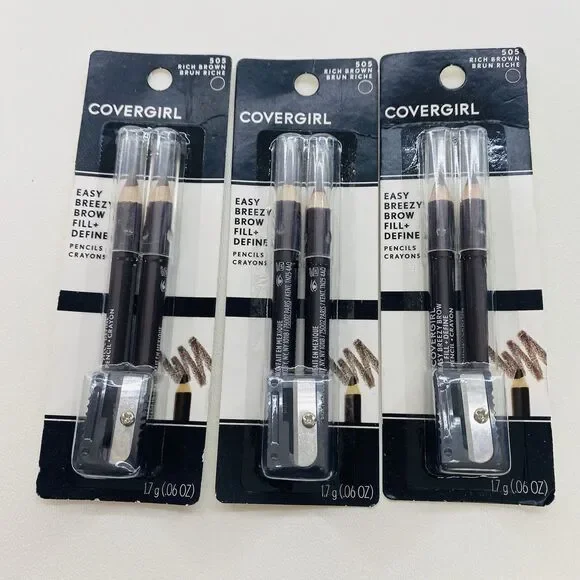 Covergirl Easy Breezy Brow Fill + Define Pencils Crayons Rich Brown 505 Lot of 3