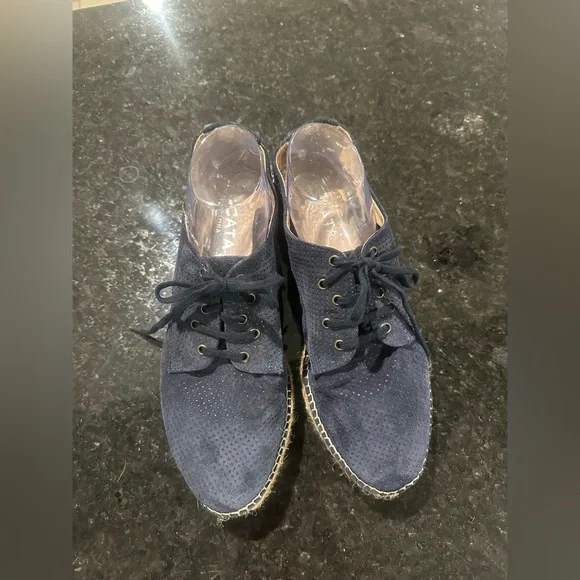 Viscata Barcelona Navy Lace Up Platform Espadrilles Sz 42/11.5 EUC Spain Comfort