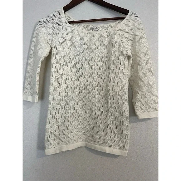 Intimately Free People Top Women’s M L Stretch Eyelet White 3/4 Sleeve Nylon‎