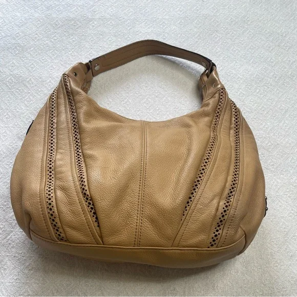 Tignanello Beige Tan Leather Perforated Hobo Shoulder‎ Bag