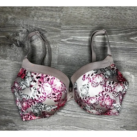 Victoria's Secret Push Up Pigeonnant Bra Tan Pink‎ Black Butterfly 34D