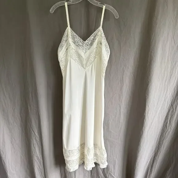 Vintage Slip Dress Cream Lace Trim Cottagecore Soft Goth Festival Women’s Size S