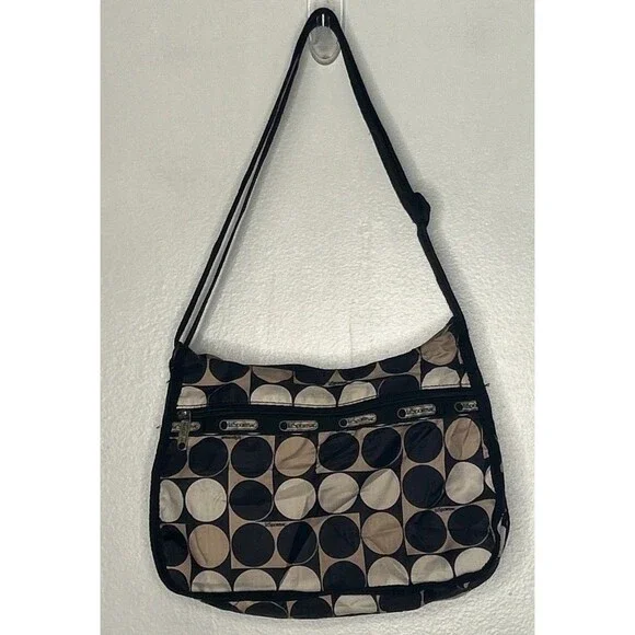 LeSportsac CLASSIC HOBO black tan Circles Lagenlook Y2K *some discoloration