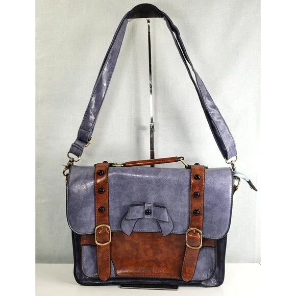 Esecosusi BoHo Style Brown Lavender Blue Vegan Leather Messager Laptop Crossbody