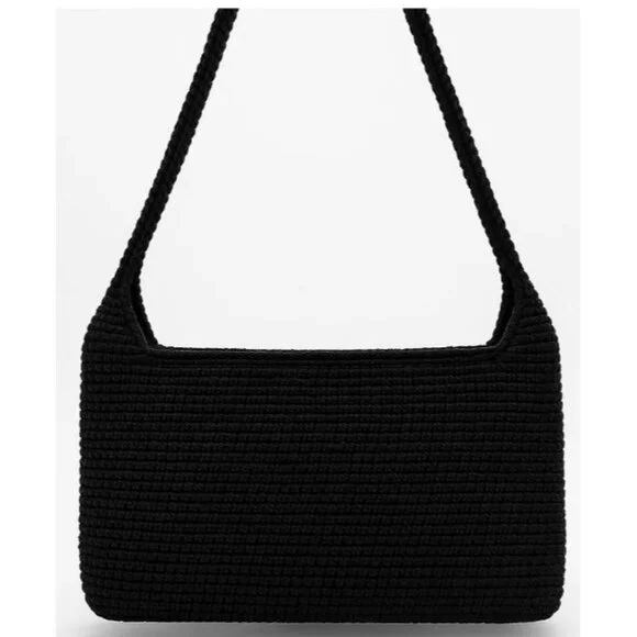 The Sak Crochet Casual Handbag Purse Hobo Stylist Bag Lined Black