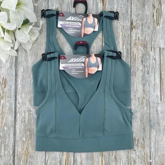 Women’s V-Neck Rib Sports Bra Medium-Impact 2-Pack Size S