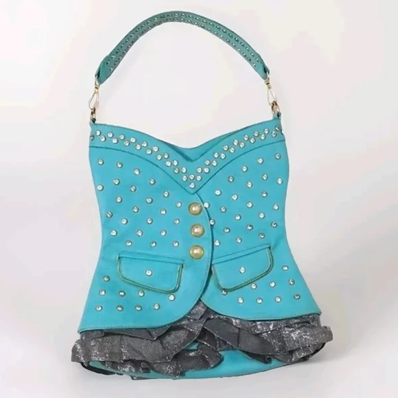 Women's Bohemian Bejeweled Turquoise Shoulder Bag Hippie Retro Festival Purse