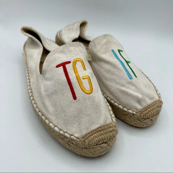 Anthropologie ASHKAHN Soludos TGIF Embroidered Espadrille Shoes Flats 9.5 EUC