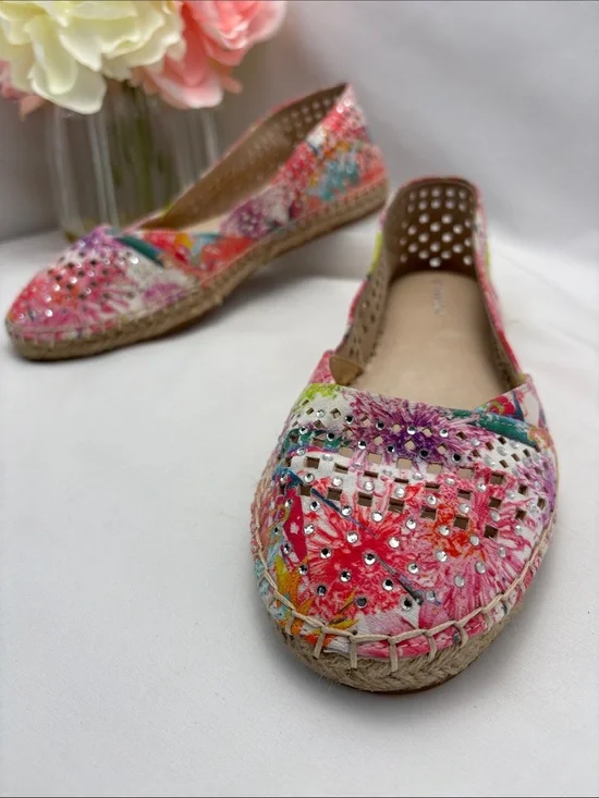 Gianni Bini Multicolor Floral Rhinestone Espadrille Flats Women’s 8 #347