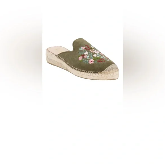 Fabiolas Made in Spain Suede Embroidered Espadrille Mules Green 39/9 – New