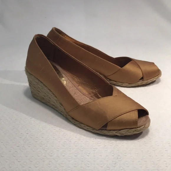 Ralph Lauren Cecilia Espadrille straw wedge heels, size 10. golden yellow orange