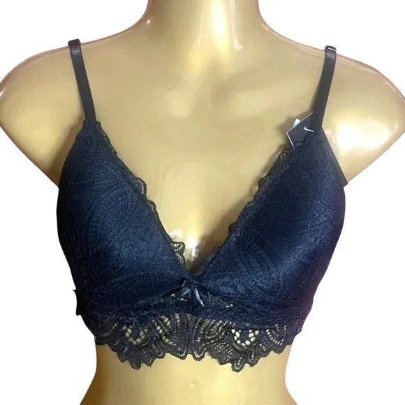 Frederick's Finley Black Lace Bralette Layering Coquette Softgirl NWT XL Plus