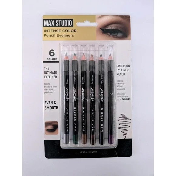 Max Studio 6 Pro Pencil Eyeliners Gift Set Multi-Color Long Wear Eye Makeup New