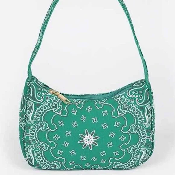Bandana Paisley Print SM Shoulder Handbag - NWT - Green / White