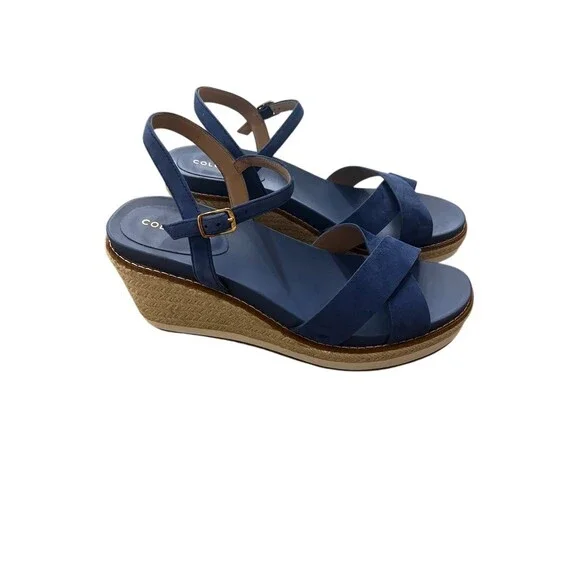 Cole‎ Haan Womens Wedge Espadrille Sandals Blue Ankle Strap Size 7.5