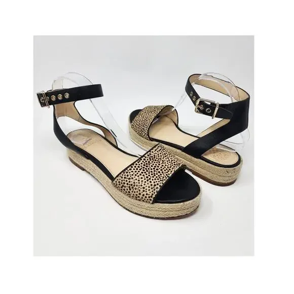 Vince Camuto Kathalia Espadrille Sandals Women 8.5 Cow Hair Leopard Platform