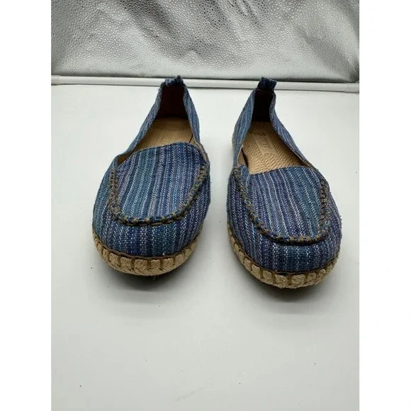 Born Blue Striped Woven Espadrille Flats Womens 6.5 B58004 Handcrafted Slip On