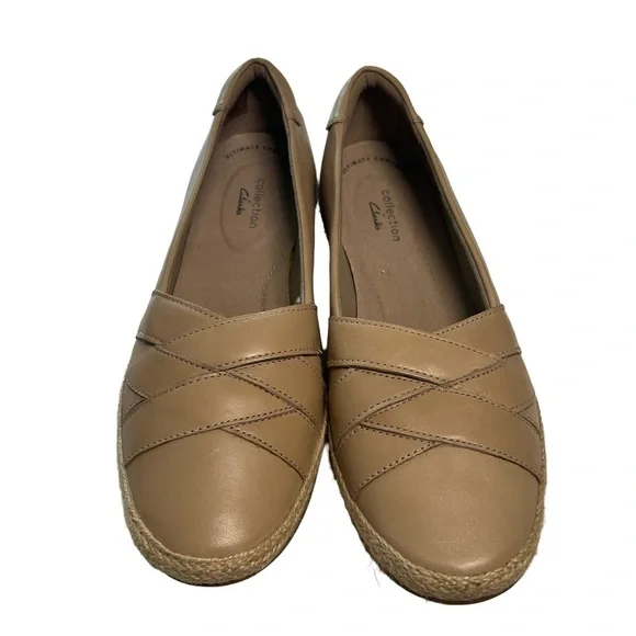 Clarks Collection Women Tan Leather Espadrille Flat Shoes