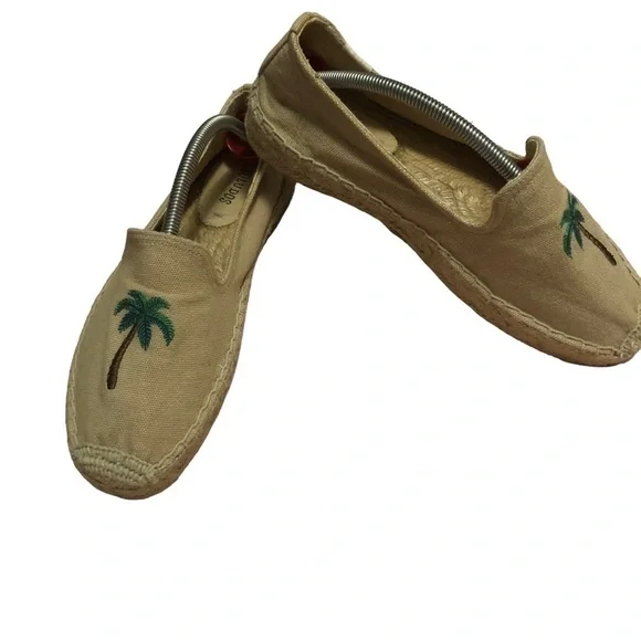 Soludos Tan Jute Canvas Smoking‎ Espadrille Palm Tree Slippers. Size 8.