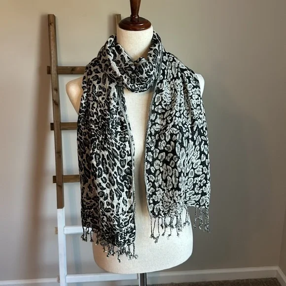 Animal Print Scarf with Fringe