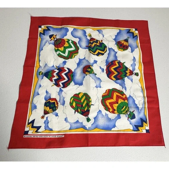 Vintage‎ Wamcraft Hot Air Balloons Bandana 50/50 USA Square Headscarf 21