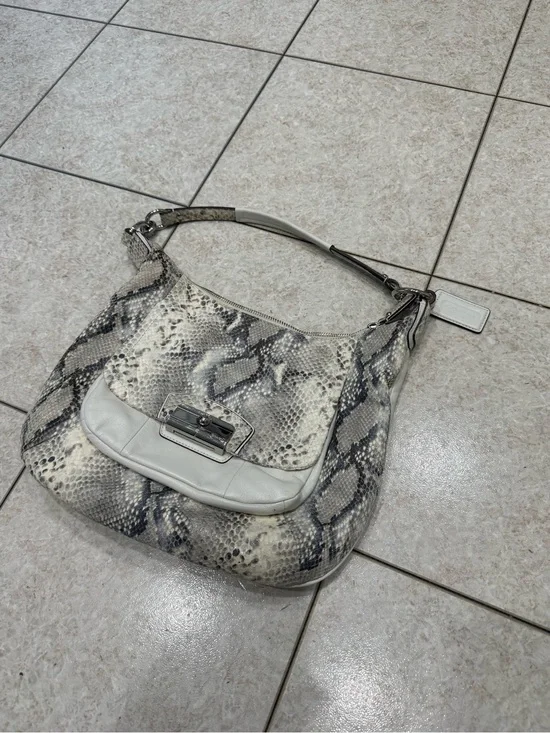 Coach Snakeskin-Print Hobo Shoulder Bag in Cream and Gray L1169-19323