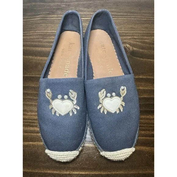Kate Spade Beach Date‎ Espadrilles Crab Slip On Shoes Navy Women's 7.5