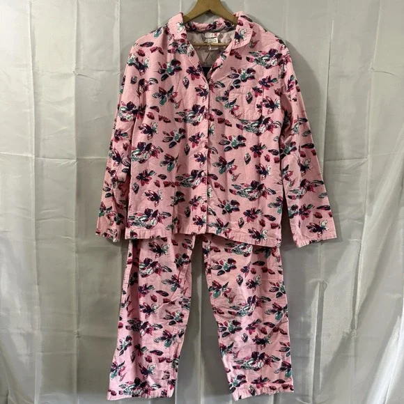 Vtg Womens L Pajama Set Flannel Pink K Kmart Warm Grannycore Modest Cottagecore