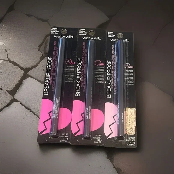 Lot of 3 Wet n Wild Breakup Proof Retractable Gel Eyeliner Black New