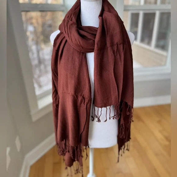 Vintage Chocolate Brown Fringe Scarf Shawl Wrap