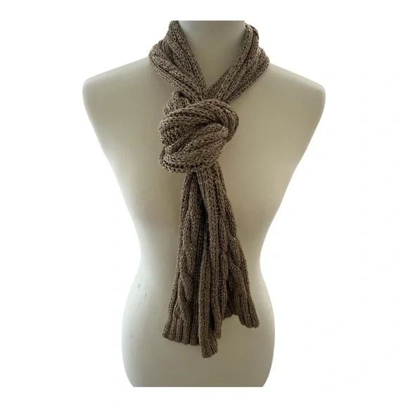 J. Crew Cable Knit Gold Metallic Skinny Scarf Preowned
