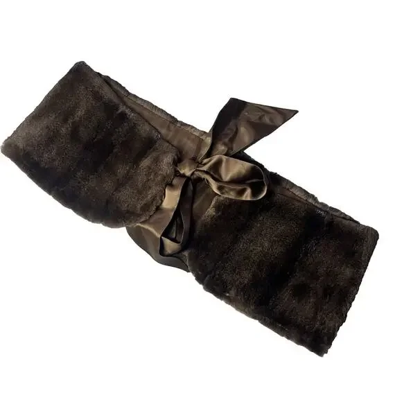 Faux Fur Stole Shawl Wrap in Brown with Satin Ribbon Tie Closure Old Money Luxe