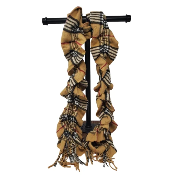 Fraas Scrunch Plaid Scarf with Tassles
