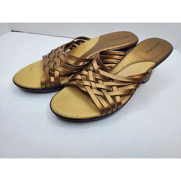 Y2K Sandals Merona Gold Small Heel Wedge Size 9 Fast Shipping