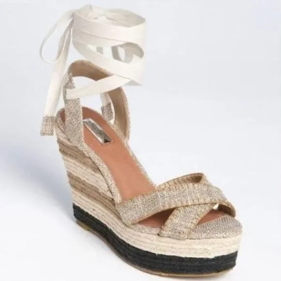 Halogen womans nude lace up Espadrille wedges sz 10 BoxP