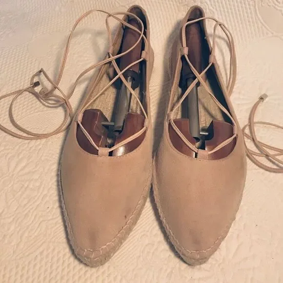 Romena tan suede ankle tie espadrilles